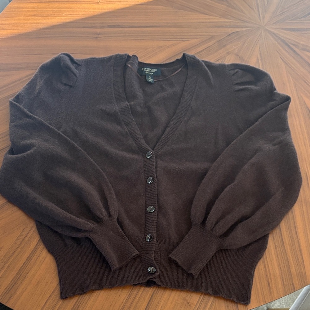Charter Club cashmere luxury Puff-Sleeve V-Neck Cardigan Sweater - Brown